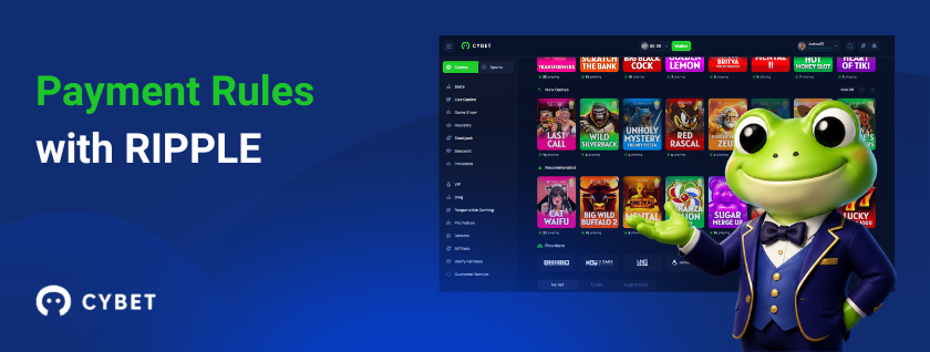 Ripple payment rules at CYBET casino with frog mascot
