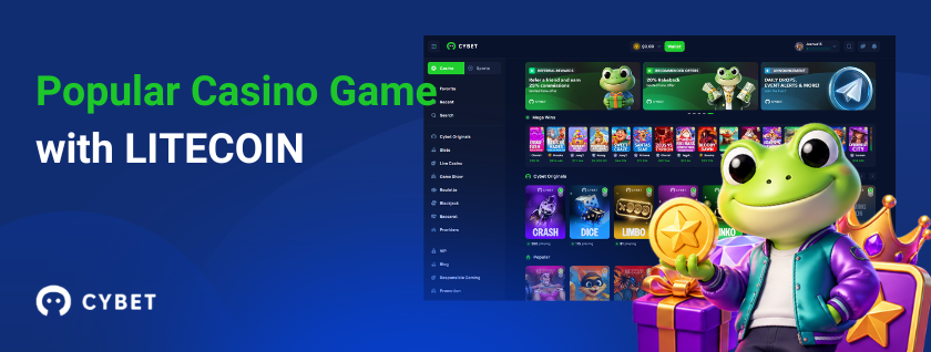 Popular Litecoin casino games at CYBET with frog mascot