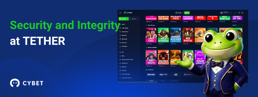Security and integrity at CYBET Tether casino with frog mascot