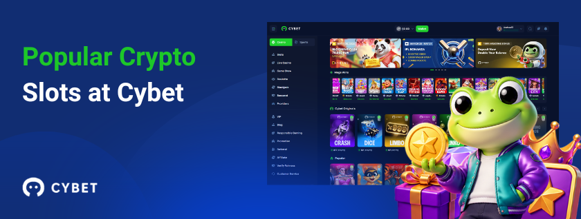 Popular crypto slots at CYBET with frog mascot and coin